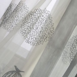 Rideau Transparent Respirant Sur Mesure Avec Broderie En Grappes De Fleurs Pour Salon