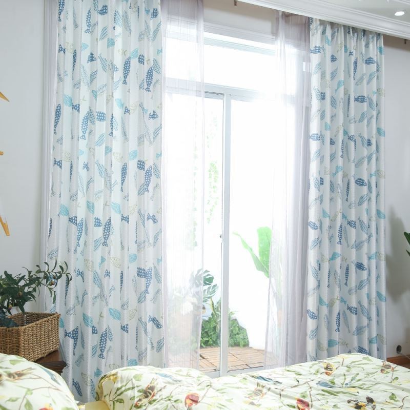 Rideau Semi-Occultant Sur Mesure Imprimé Poisson Pour Chambre D'Enfant