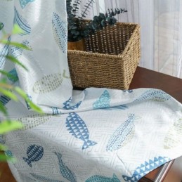 Rideau Semi-Occultant Sur Mesure Imprimé Poisson Pour Chambre D'Enfant