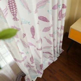 Rideau Semi-Occultant Sur Mesure Imprimé Poisson Pour Chambre D'Enfant
