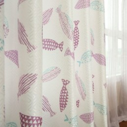 Rideau Semi-Occultant Sur Mesure Imprimé Poisson Pour Chambre D'Enfant