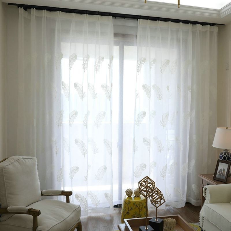 Rideau Transparent Brodé De Plumes Sur Mesure, Voile Minimaliste Pour Salon Et Chambre À Coucher