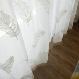 Rideau Transparent Brodé De Plumes Sur Mesure, Voile Minimaliste Pour Salon Et Chambre À Coucher