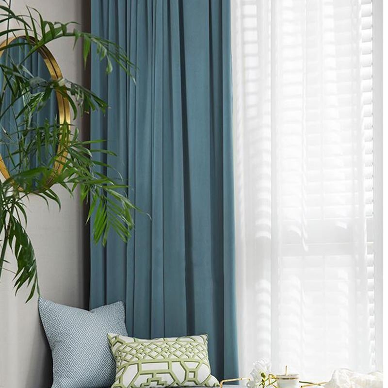 Rideau Occultant Minimaliste En Flanelle Bleue, Sur Mesure, Tissu De Couleur Unie, Pour Salon Et Chambre À Coucher