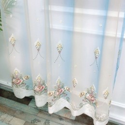 Rideau Transparent Brodé Floral, Rideau Sur Mesure, Élégant Drapé En Tulle Pour Salon
