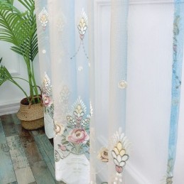 Rideau Transparent Brodé Floral, Rideau Sur Mesure, Élégant Drapé En Tulle Pour Salon
