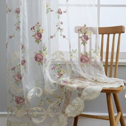 Rideau En Tulle Brodé Européen Sur Mesure, Voile Floral Transparent Pour Salon
