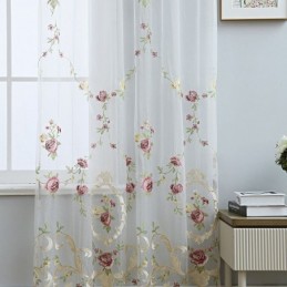 Rideau En Tulle Brodé Européen Sur Mesure, Voile Floral Transparent Pour Salon