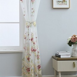 Rideau En Tulle Brodé Européen Sur Mesure, Voile Floral Transparent Pour Salon