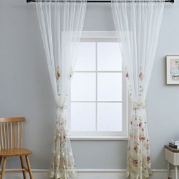 Rideau En Tulle Brodé Européen Sur Mesure, Voile Floral Transparent Pour Salon