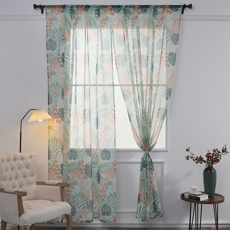 Rideau Imprimé Feuilles Sur Mesure En Tulle Transparent Pour Salon Et Chambre À Coucher