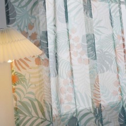 Rideau Imprimé Feuilles Sur Mesure En Tulle Transparent Pour Salon Et Chambre À Coucher